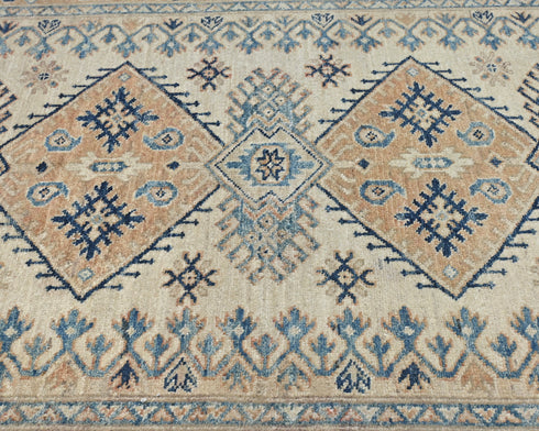 3x5 Kazak Beige Afghan Hand Knotted Geometric Design Wool Area Rug